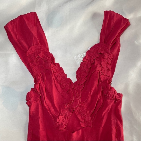 NEW! Doen- Amoretta Maxi Dress Tigerlily Red Size XXS Ruffle Cutout Summer - Picture 3 of 11